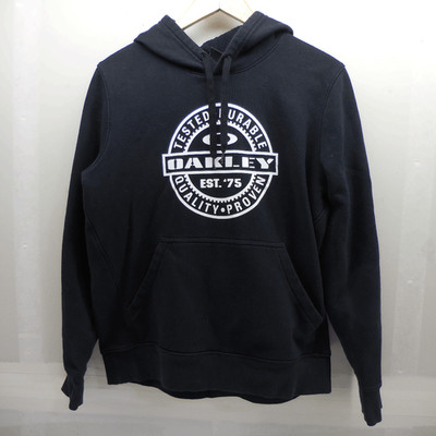 Rare VTG OAKLEY Tested Durable Quality Proven Hoodie Sweatshirt 2000s Black SZ L