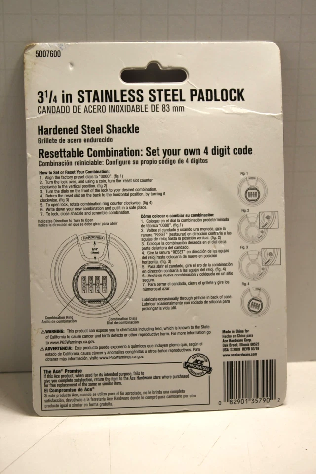 Stainless Steel 3 1/4 Resettable Combination Padlock Cut Resistant Security Lock - Image 3 of 3