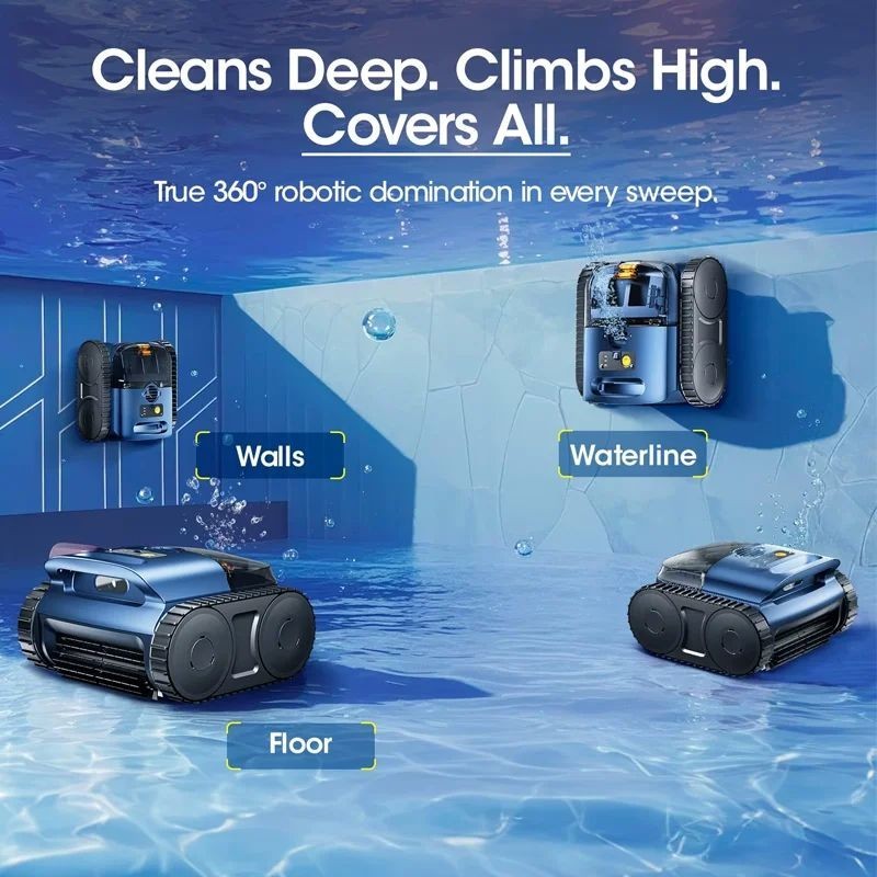 Robot Piscina Pulizia Pareti Fondo 200mq Navigazione Sonar Robottino Piscina - Miniatura 5