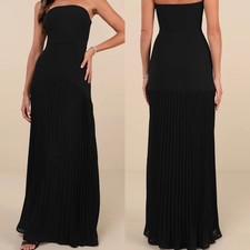 NWT Lulus Size Large Celebratory Aesthetic Black Pleated Strapless Maxi Dress
