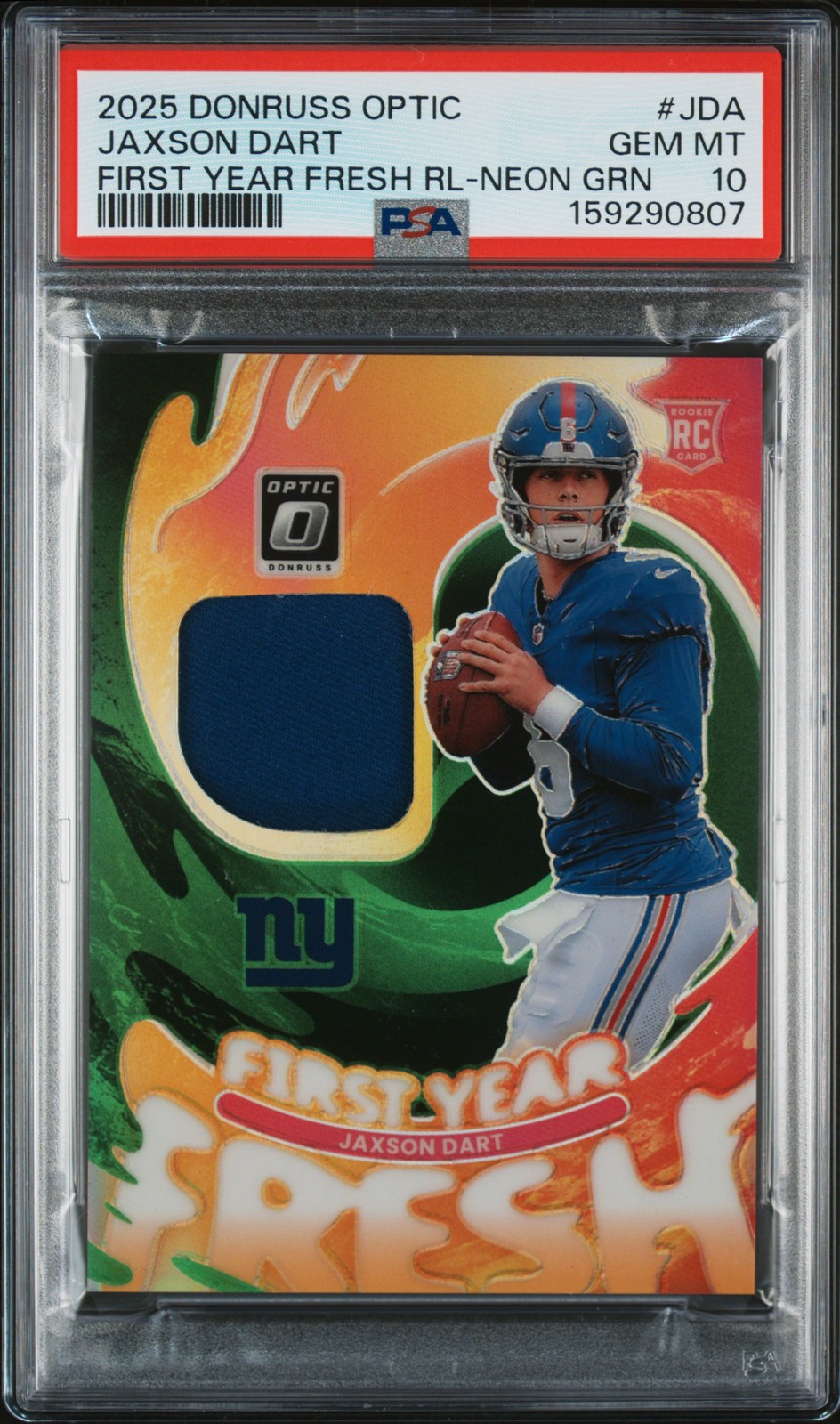 Jaxson Dart Panini Donruss Optic First Year Fresh Relics #JDA Base