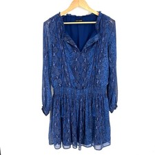 Banana Republic Blue Snake Print Mini Dress Smocked Waist Tassel S 176799-00