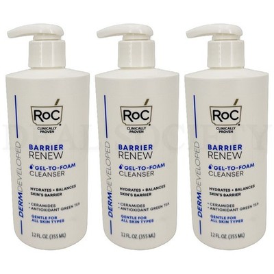 RoC Barrier Renew Gel to Foam Non Drying Foaming Facial Cleanser 12oz Lot of 3