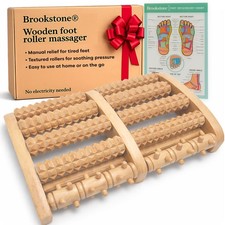 Brookstone Foot Massager Roller Plantar Fasciitis Pain Relief - Wooden Under Des