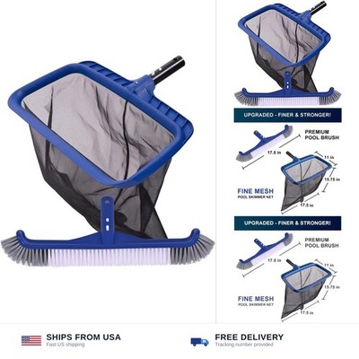 POOLAZA Fine Mesh Pool Skimmer Net& 17.5'' Pool Brush Kit, Pool Cleaning Kit