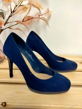 M&S Collection Insolia navy faux suede high heel court shoes UK 5 wide fit