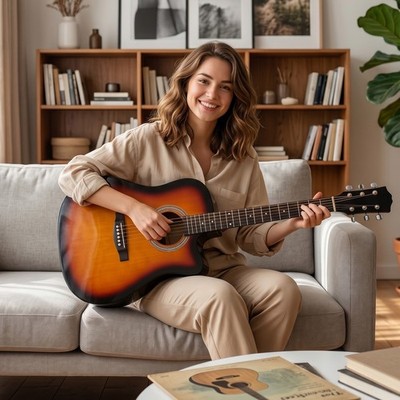 Sunset Color 41'' Barrel-shaped Cutaway Acoustic Guitar w/Pick, Strings, Capo~