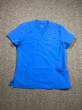 Jaanuu Uniform Scrub Top Womens Large Royal Blue 3-Pocket Short Sleeve Medical