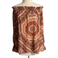 Belle Sky Paisley Off-Shoulder Floral Blouse size medium NWT