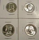 LOT OF 4 BU WASHINGTON QUARTERS 1952 1963-D 1964-P 1964-D 0.7233 oz SILVER 25c