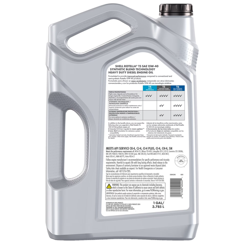 (3 Pack) Shell Rotella T5 Synthetic Blend 15W-40 Diesel Engine Oil, 1 Gallon - Picture 3 of 7
