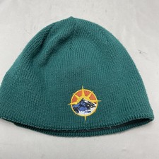 The North Face Hat Beanie Mens One Size Green Knit Fleece Lined Mountain Patch