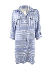 Dotti Women's Striped Shirt Dress Swim Cover-Up L, Denim 