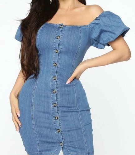 Puff Sleeve Denim Dress | eBay