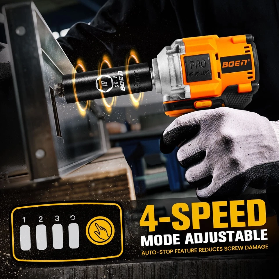 Boen Impact Wrench 1/2" Brushless Electric, With 11 Pcs Impact Socket Set,IW79 - Image 3 of 4