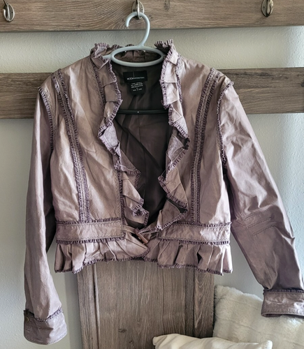 Moda International Ruffle Jacket Rare Moda Int Victoria secret faux Leather Jacket grey xl Ruffle Open ...