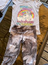 Girl's Unicorn T Shirt  Champion Tie Dye Capri's  6/6X   EUC
