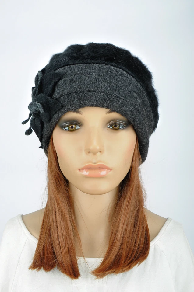 NM318 Negro y Gris Precioso Flor Mezcla Lana Invierno Sombrero Gorra Boina Gorro ESQUÍ Nuevo Foto 2 de 4