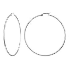 Nice New Large Stainless Steel Silver Smooth 70mm / 2.75" Round Hoop Earrings