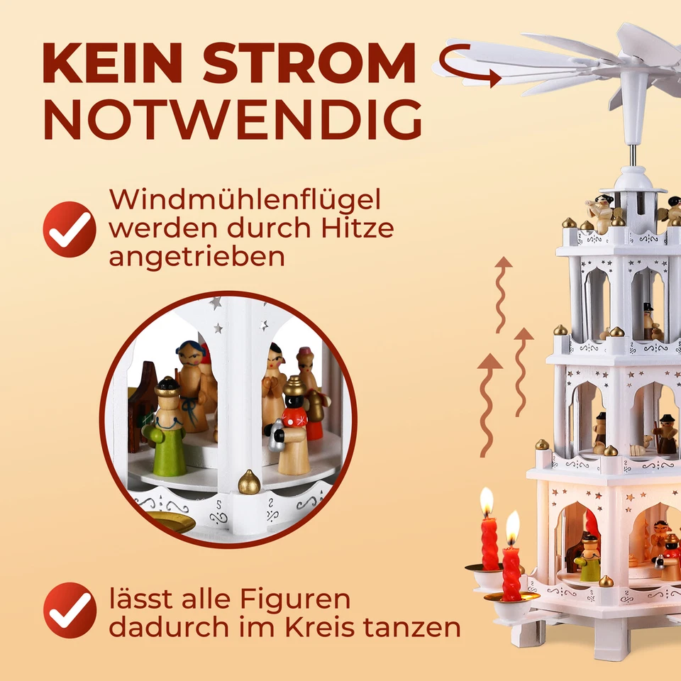 Weihnachtspyramide Holz 4-stöckig Weihnachten Dekoration Holzpyramide Echtholz - Bild 3 von 4