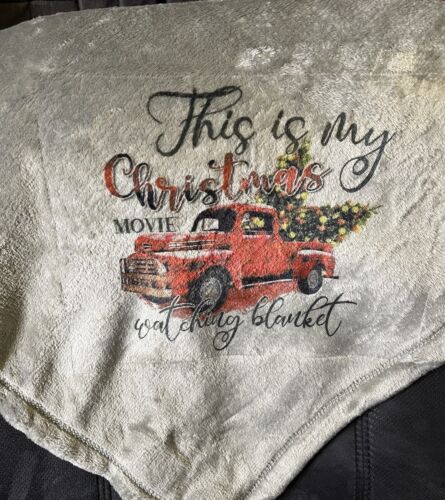 Super Plush  50" x 60" - My Christmas Movie Watching Blanket- Red Truck On Gray - Picture 1 of 1