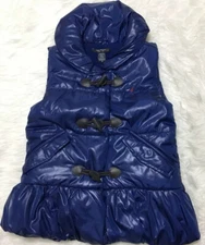 Nautica Puffer Peplum Vest Navy Royal Blue Toggle Buttons Girls Size 5 M