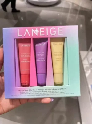 LANEIGE On the Glow Lip Balm Trio 10g each in Berry, Gummy Bear, Vanilla BOXED