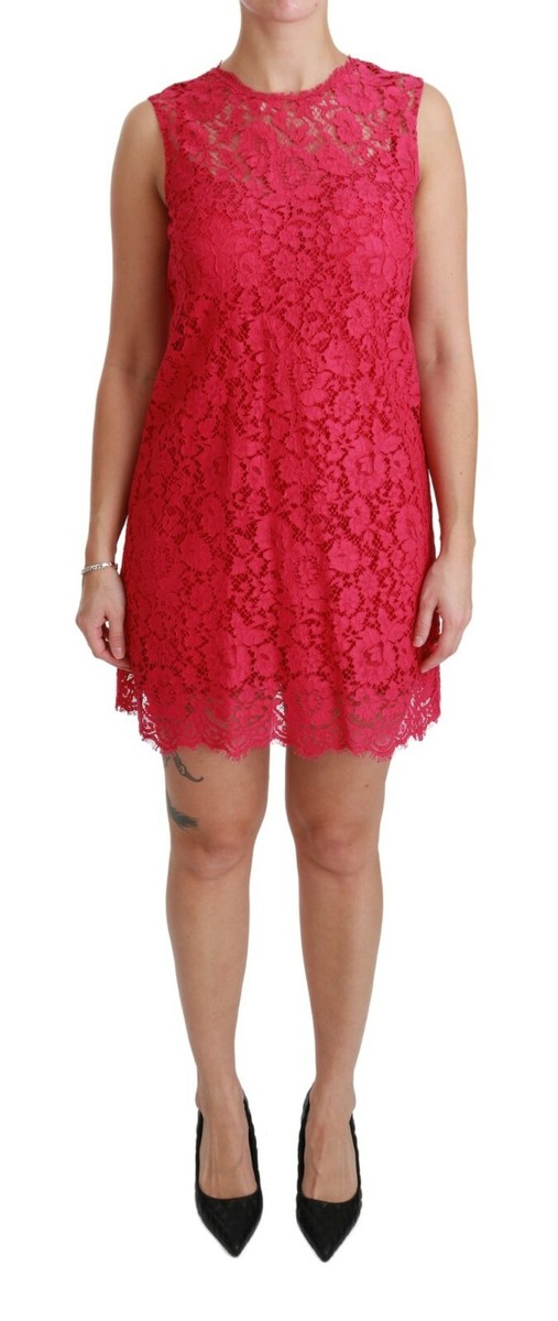 DOLCE & GABBANA Dress Pink Floral Lace Shift Gown Mini IT36 / US2