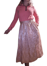 Vintage 80s Pastel Pink Floral High Waist Flaired Skirt