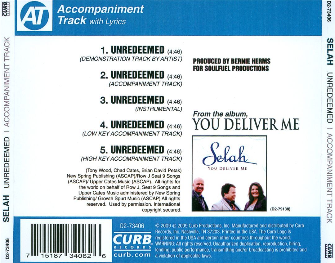 SELAH UNREDEEMED: ACCOMPANIMENT TRACK NEW CD