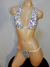 Exotic dancer stripper medium multicolor two piece bikini dance outfit-dancewear