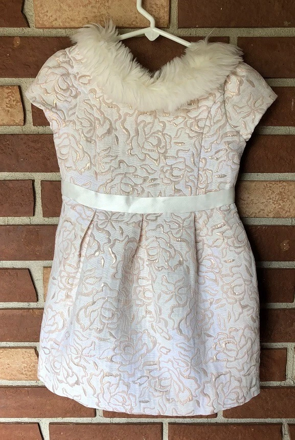 Janie And Jack Center Stage Girls 4 Ivory Pink Metallic Floral Jacquard Dress