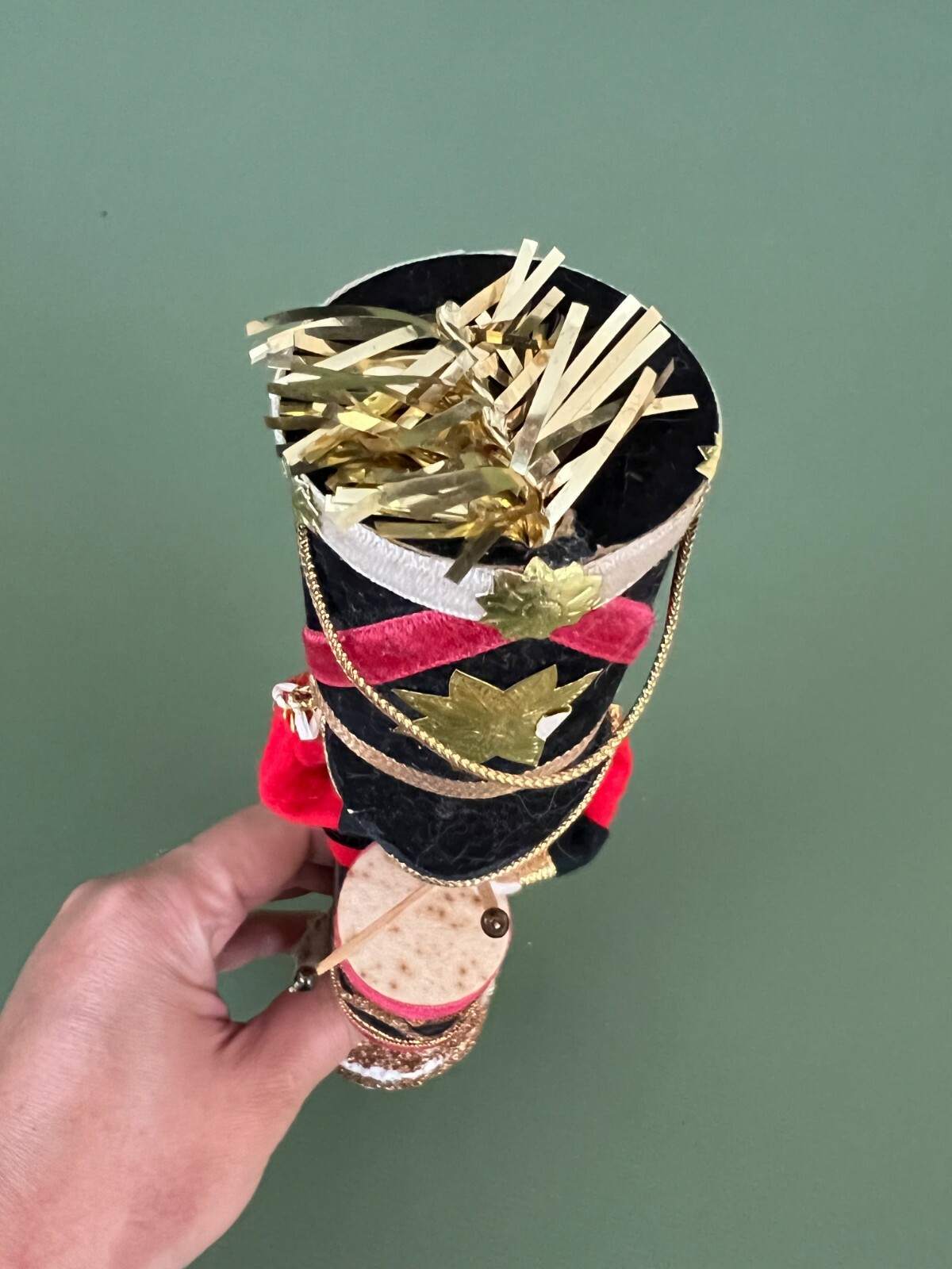 VTG Japan Flock Paper Felt Gold Tinsel Stand Drummer Nutcracker Christmas Decor