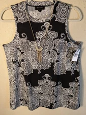 NWT AB Studio Womens M Shirt Detachable Necklace Sleeveless Round Neck Tunic Top