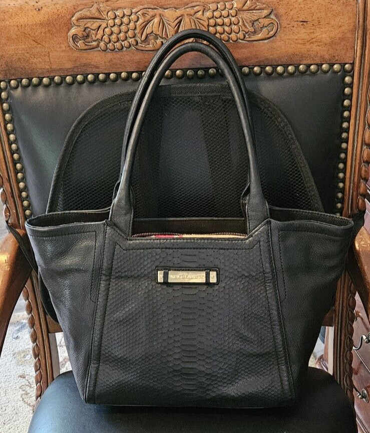 Vince Camuto Large Snake Embossed Black Leather Tote Shoulder Bag