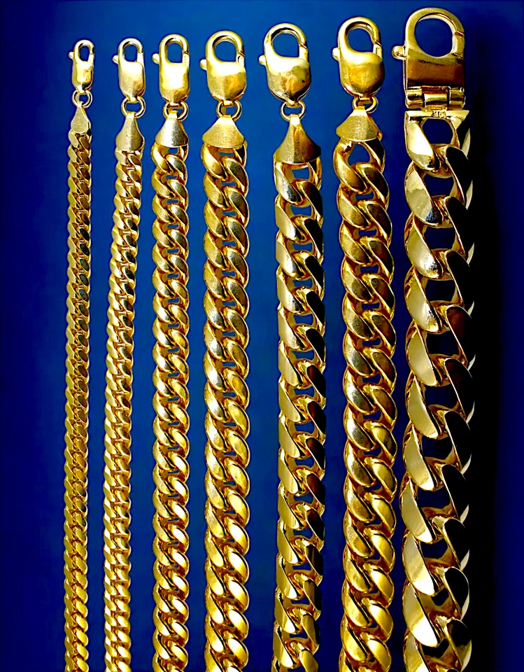 Collar Brazalete Cadena Langosta Oro Amarillo 10K SÓLIDO Miami Cubano 2mm-10mm 7-30"