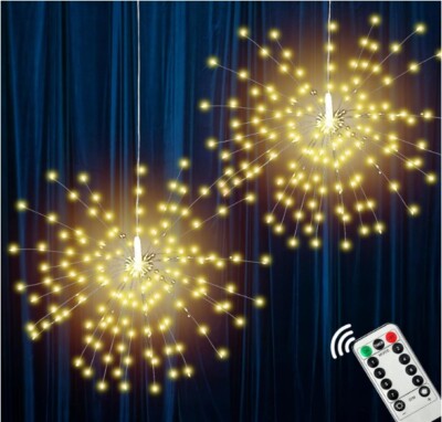 Ganeen 2 Pcs Firework Lights Led Copper Wire Starburst String Lights 8 Modes