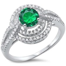 Green Emerald  Cz .925 Sterling Silver Ring