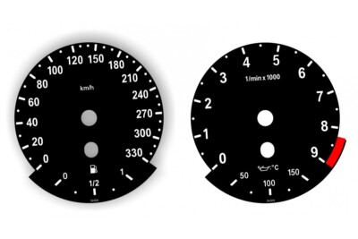 BMW E92 , E93 M3 Replacement dial - converted from MPH to Km/h BLACK Dial