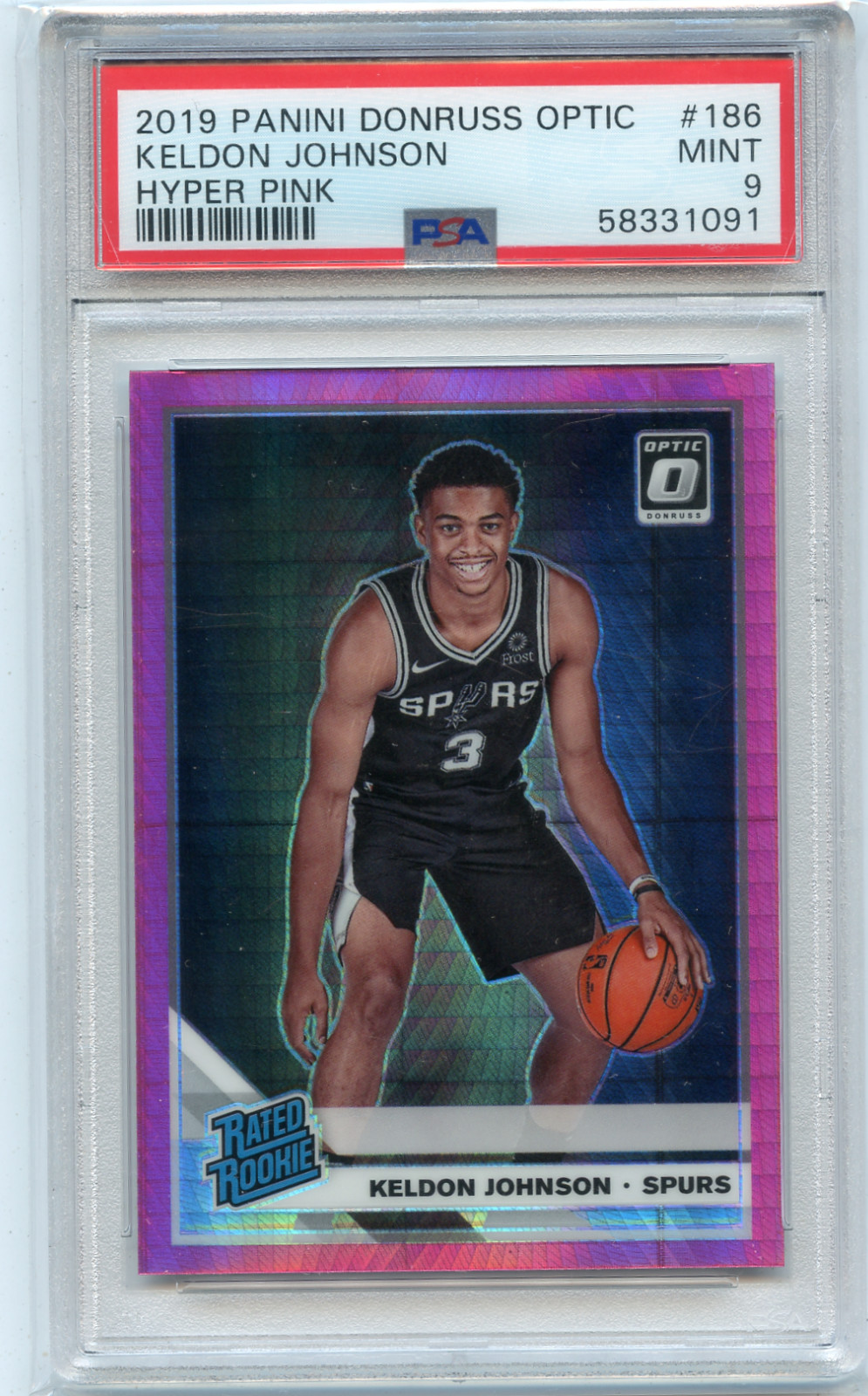 2019-20 DONRUSS OPTIC #186 KELDON JOHNSON "HYPER PINK PRIZM" RC - PSA 9 (1091)