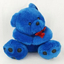 Blue Teddy Bear 9" Plush Red Bow 1994 Vintage Sitting Stuffed Animal Toy