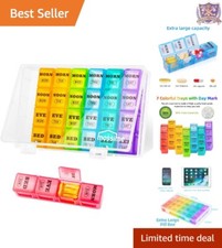 XL Weekly Pill Organizer Plastic 7-Day AM PM Large Compartments Medication Case