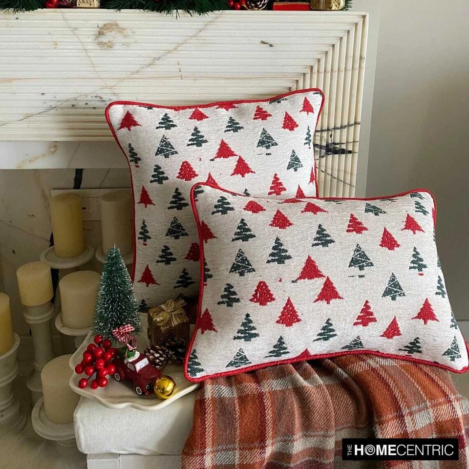 Red Holiday D�cor  Throw Pillow Cover Holiday Jacquard Woven - Cheery Pine - Image 3 of 4