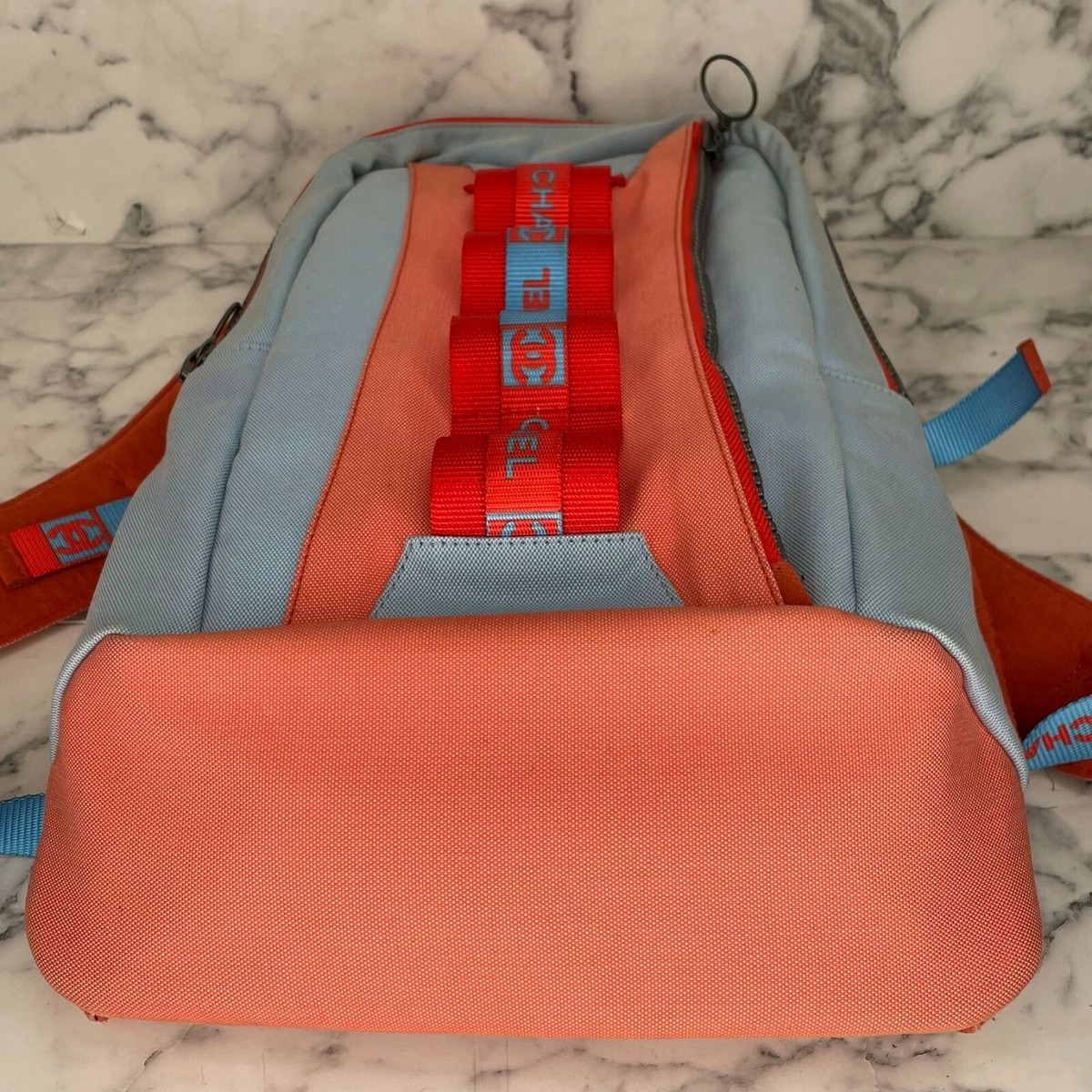 CHANEL Vintage 2002 Sport Collection Blue & Coral Canvas CC Logo