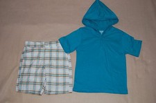 Boys Shorts Set TURQUOISE HOODED SHIRT Orange Turquoise Plaid Shorts 4-5