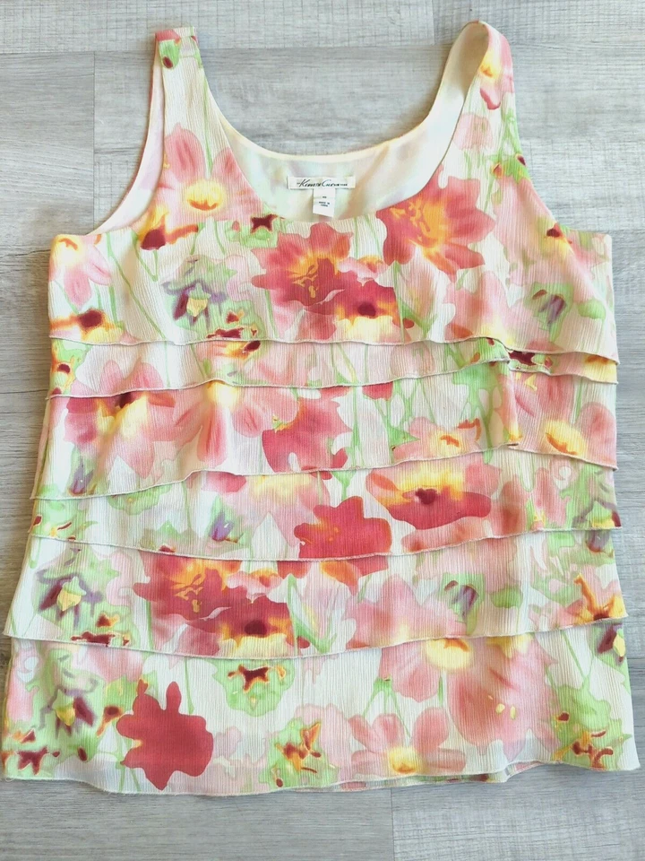 Camisa Top Para Mujer Kenneth Cole Sin Mangas Floral En Capas Talla 10 Forrada - 480 Foto 2 de 4