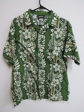 Vintage Odo Green/White Hawaiian Tropical Floral Shirt Large Made in USA