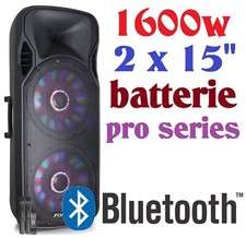 CASSA AMPLIFICATA ATTIVA BATTERIE 1600w 38 CM 2x15" RICARICABILE BLUETOOTH USB