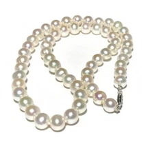 Top Grading AAAAA Japanese Akoya 8-9mm white Pearl Necklace 18" 14K Gold Clasp