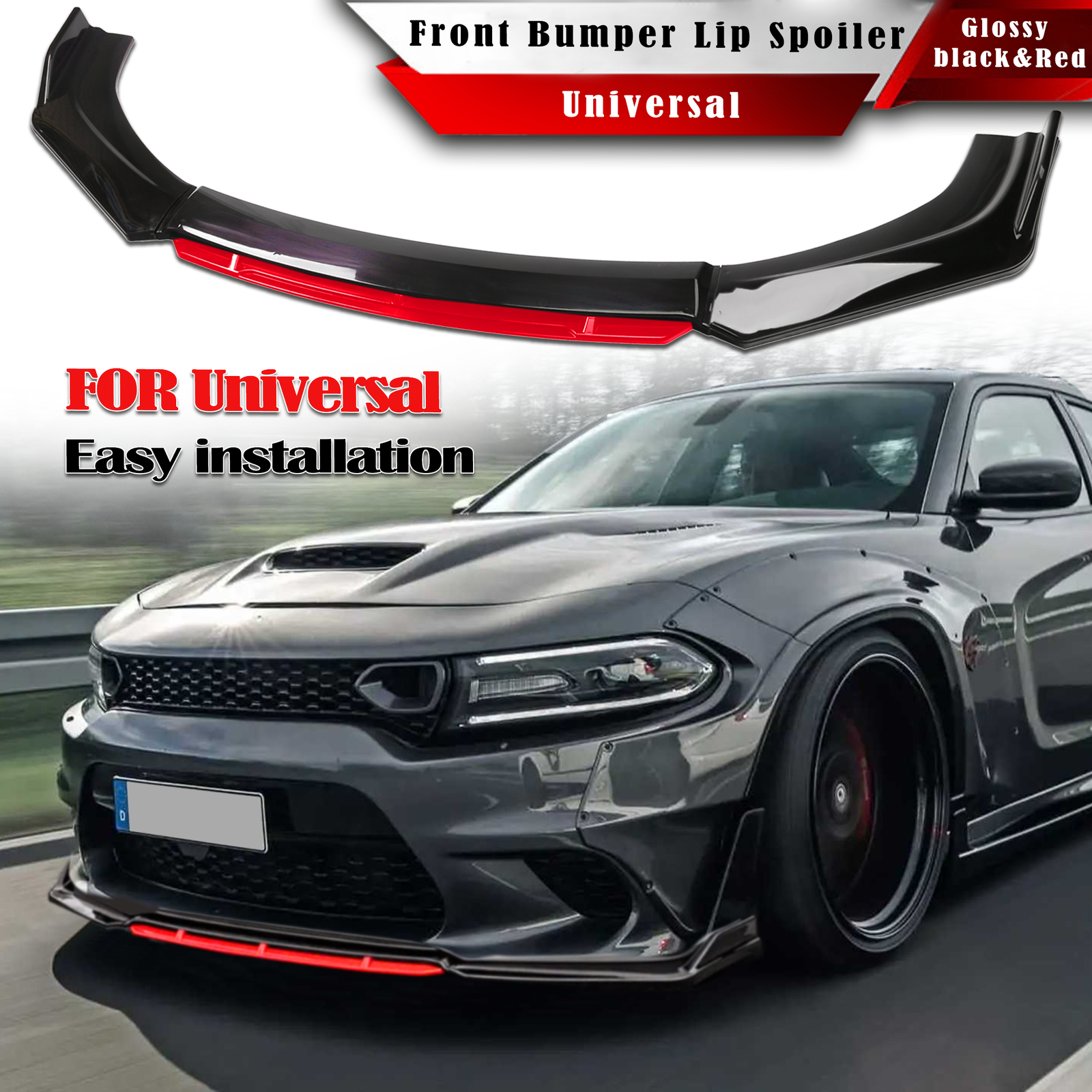 Chrysler 300 Universal Front Bumper Lip Splitter in Black & Red